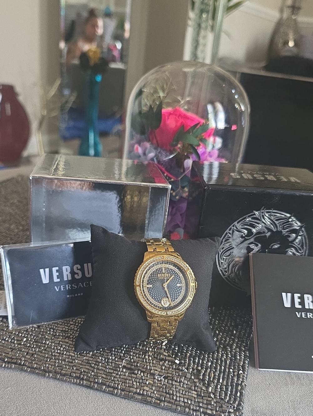Versus Versace Gold-Tone Crystal Accent Women's Bracelet Watch with Black Dial